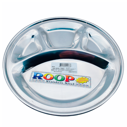 Steel Divided Thali Round 4 Compartments 13"